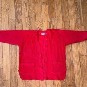 Vintage Y2K Michele Creed Red Knit Cardigan Sweater Pockets Cotton